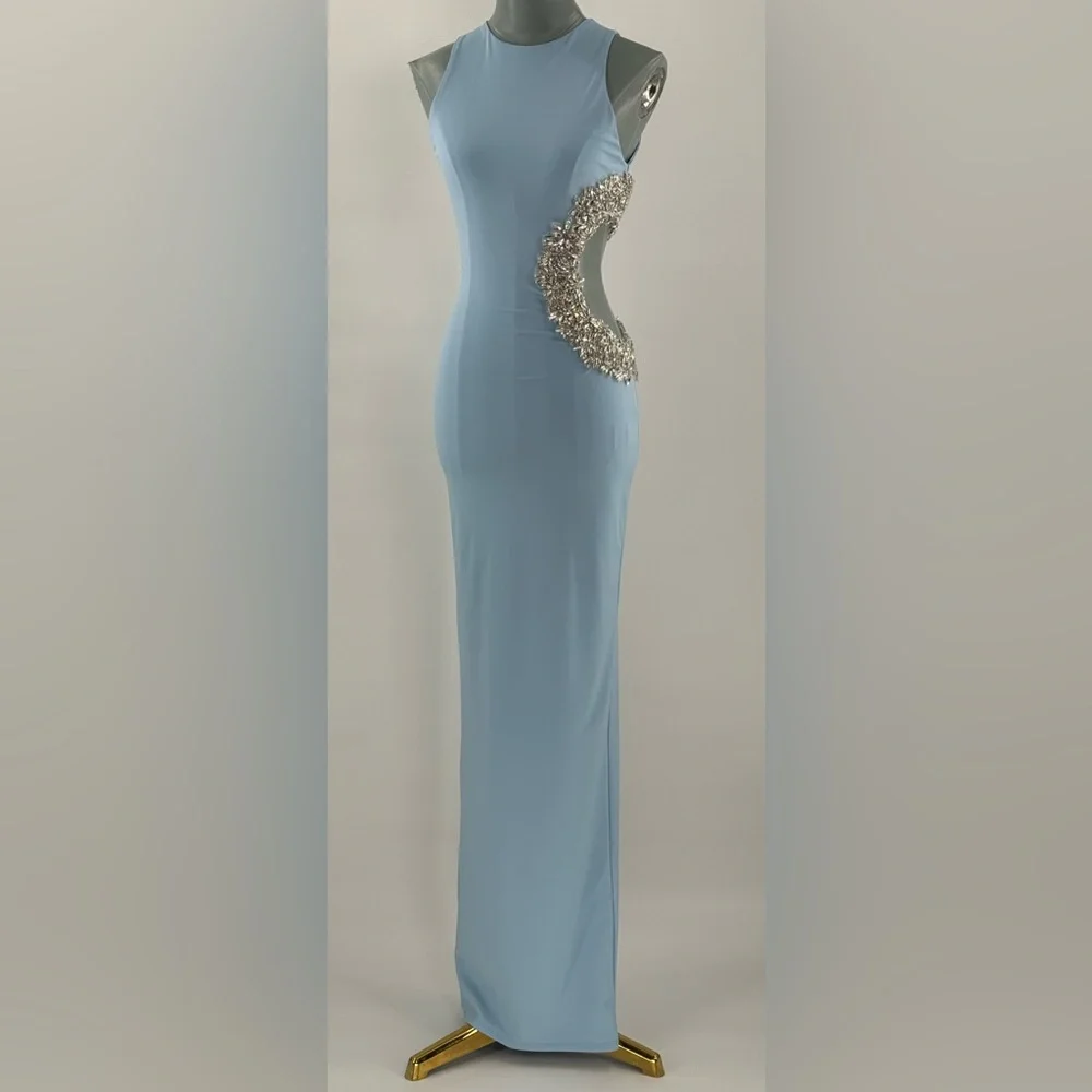 🆕 BRONX & BANCO 🧿 NWOT Camila Rhinestone Cutout Maxi, Powder Blue, Sz XS US 2 - Picture 4 of 16